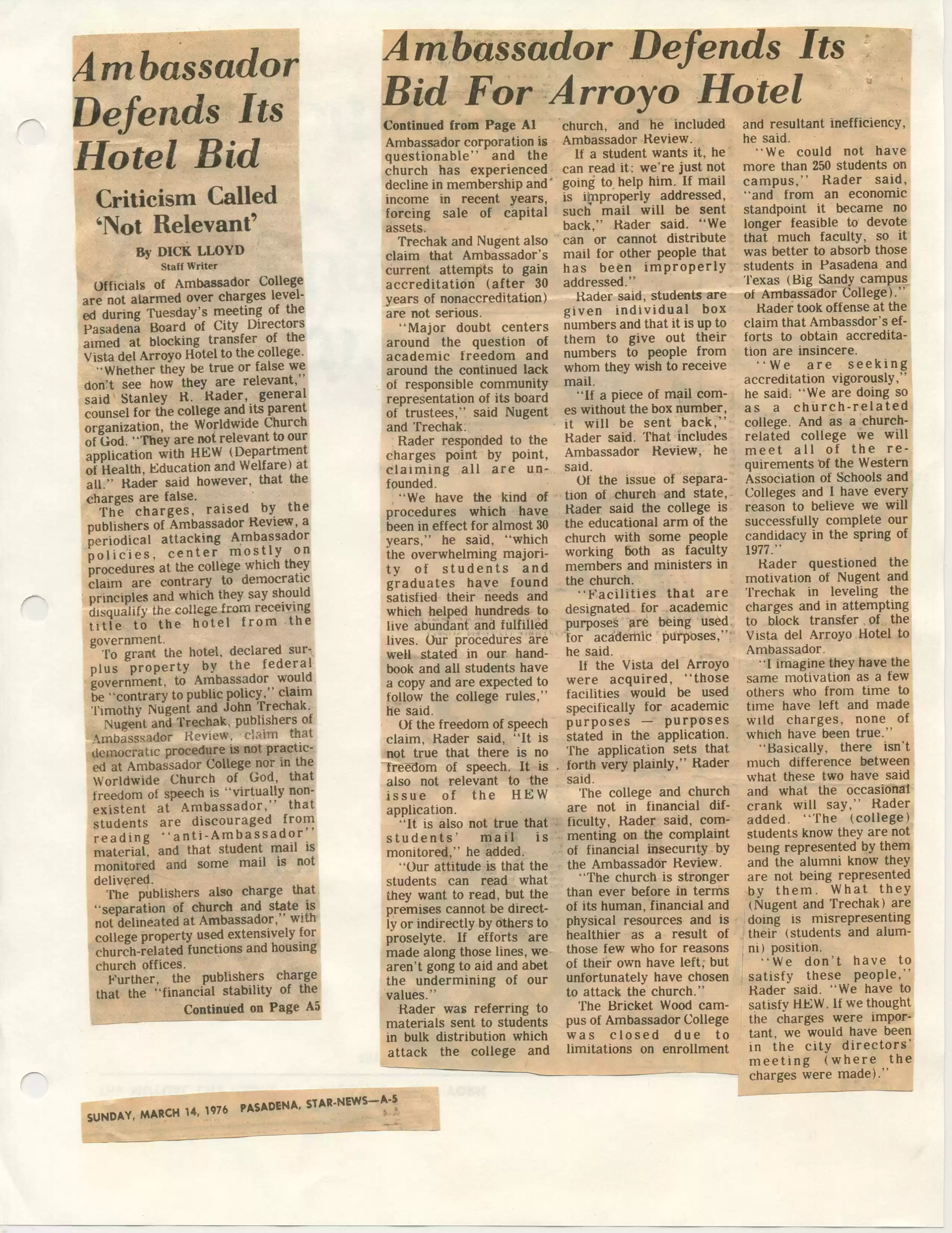 Pasadena Star News, 3-14-76
